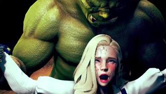  【3D】大兽人在洞穴与美丽的女孩做爱 